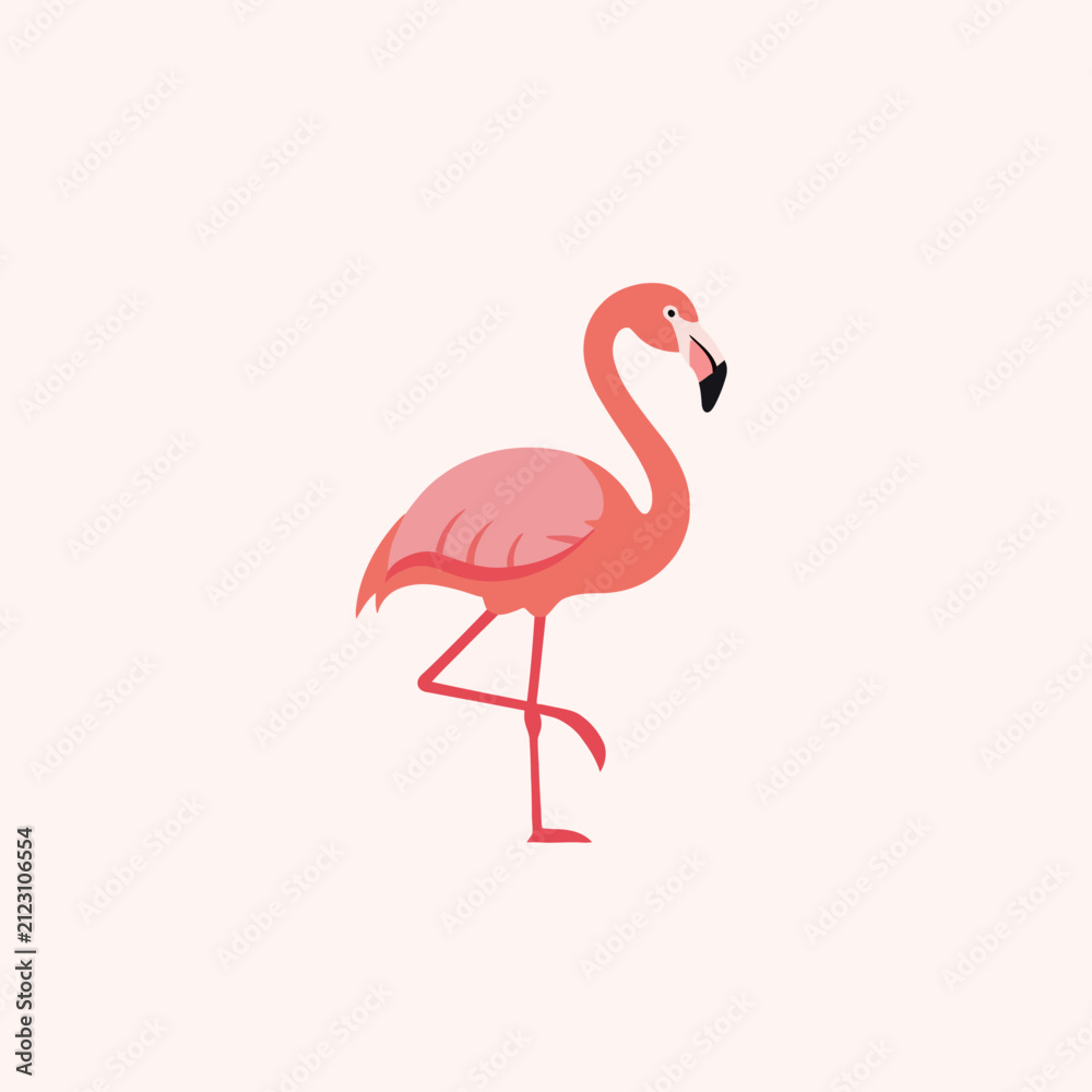 Fototapeta premium Pink flamingo character standing minimalist bird icon graphic for tropical vacation themes