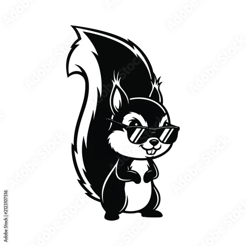 Squirrel Wearing Sunglasses Cartoon Character Illustration.