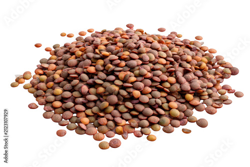 Heap of multicolored red and brown lentils in a natural rustic presentation style