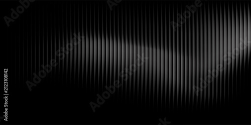 3d transparent ribbed glass background with refraction effect. Reeded glass with black and white gradient. Render of corrugated wall with overlay reflection light