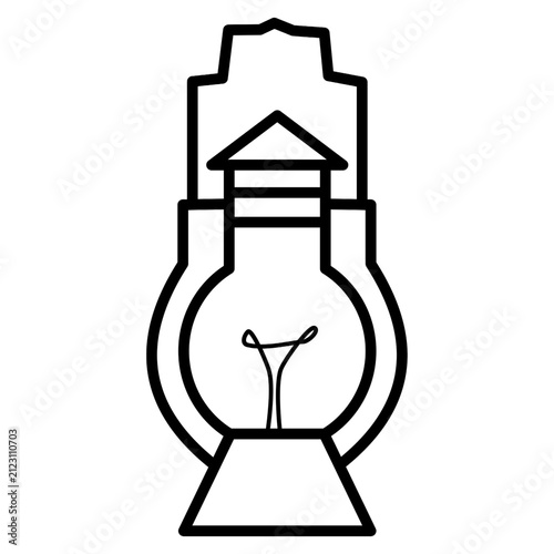Vintage camping lantern line icon, oil lamp and outdoor night lighting outline vector
