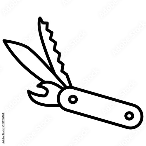 Multi tool pocket knife line icon, swiss army knife and survival gear outline vector