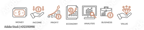 Cash flow banner concept for business and finance circulation with icon of money, income, profit, economy, analysis, business, and value. Web icon vector illustration
