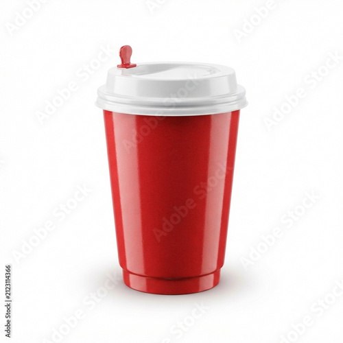 Red Takeaway Coffee Cup with Lid Isolated on White