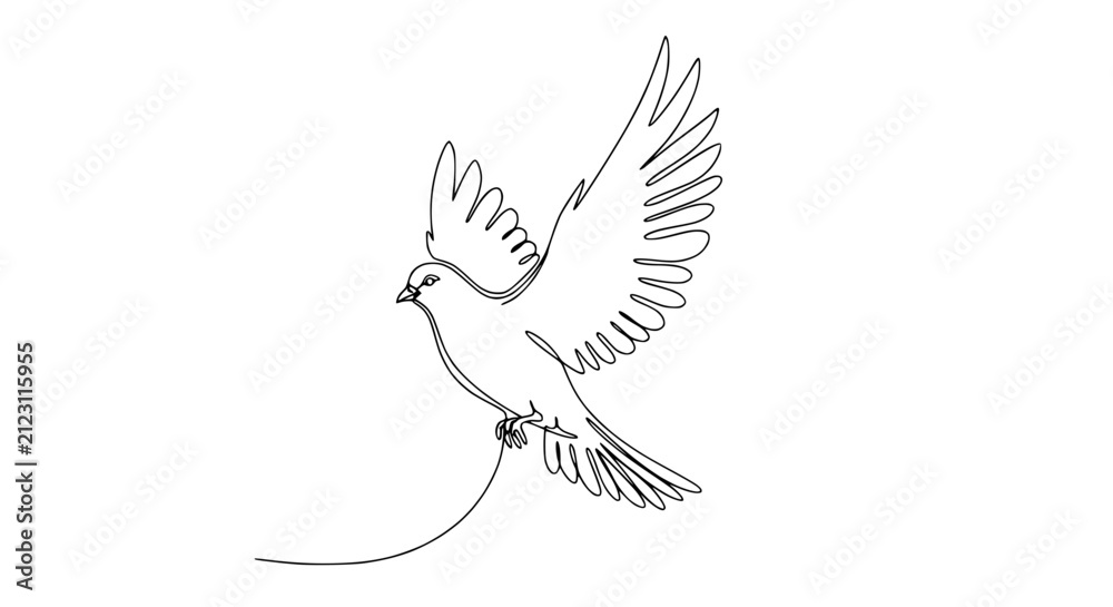 Fototapeta premium Single Line Drawing Dove Flying Isolated Transparent Background
