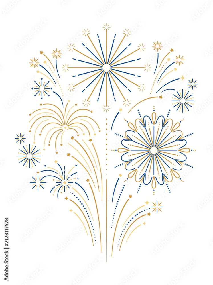 Obraz premium Elegant Blue and Gold Fireworks Display Illustration