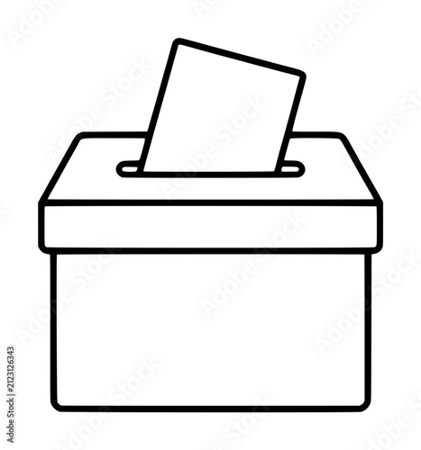 Hand-drawn black outline suggestion box icon with blank ballot paper inserted into slot, simple vector illustration for voting and feedback concepts