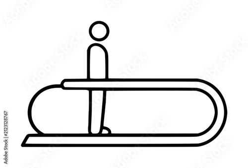 Hand-drawn vector icon of a person riding an escalator, minimalist black outline illustration for signage and infographics