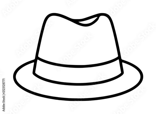 Hand drawn black line trilby hat vector illustration icon with classic narrow brim and pinched crown design for vintage fashion and accessory graphics