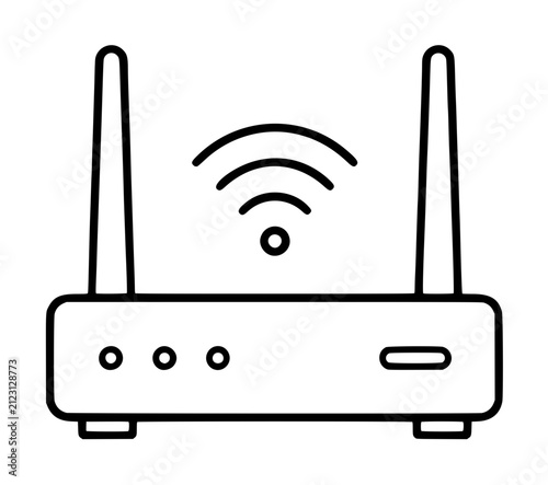 Foto Minimalist hand-drawn vector icon illustration of a Wi-Fi travel router with twi