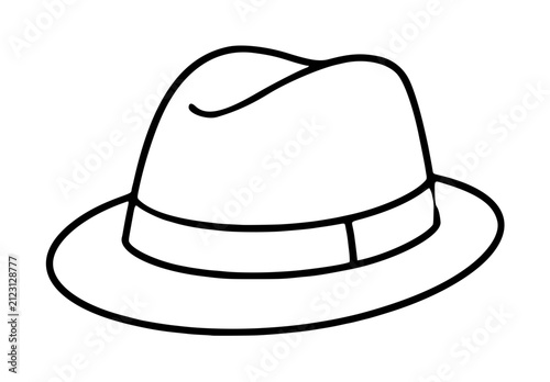 Hand-drawn trilby hat vector icon illustration featuring classic fedora silhouette with indented crown and curved brim in minimalist monochrome outline