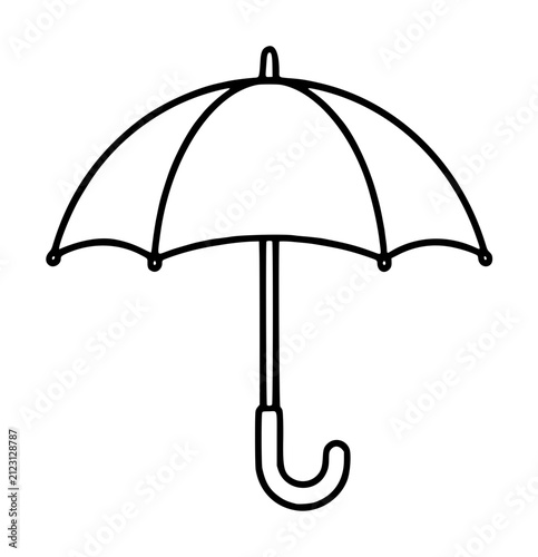 Hand drawn minimalist vector illustration of a classic open umbrella with curved handle, delicate scalloped edges, and fine linework on a transparent background for graphic design use