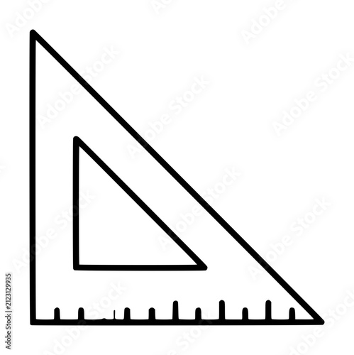 Hand-drawn triangle ruler vector icon with inner geometric cutout, minimalist black outline illustration for drafting and school design, simple sketching style