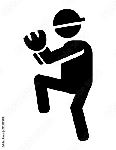 Принти на полотні Softball Player Catching Ball Icon – Baseball Fielder Athlete Vector Silhouette