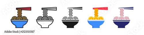Foto Noodle Bowl Multiple Style Icon Set Collection.
