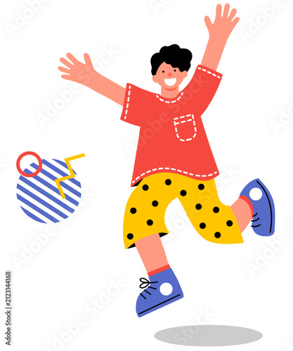 ジャンプして喜ぶ若い男性のポップでカラフルなイラスト