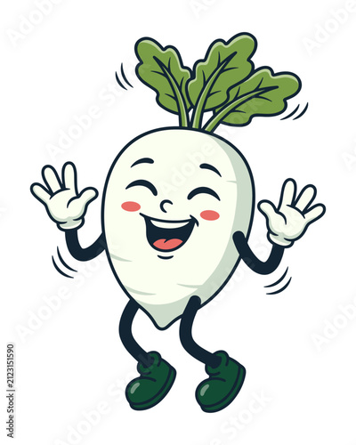 Happy Cartoon Daikon Radish Character Illustration
