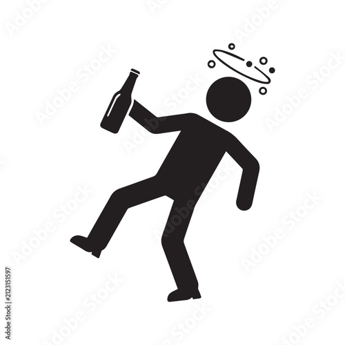 Drunk Stumbling Stick Figure Holding Bottle Silhouette Icon
