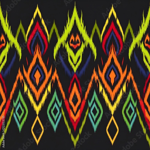 Elegant traditional thai art kranok flame and geometric ikat design
