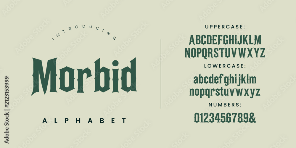 Obraz premium Morbid spooky horror monster font style for Halloween party poster and dark gothic typography design vector
