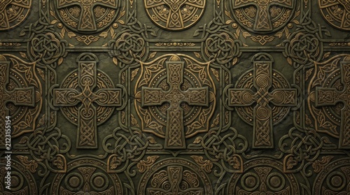 Celtic cross relief with ornament sculpture medieval decorative background heritage monument