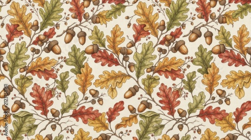 Autumn oak leaves with botanical wallpaper seamless background backdrop artistic illustration