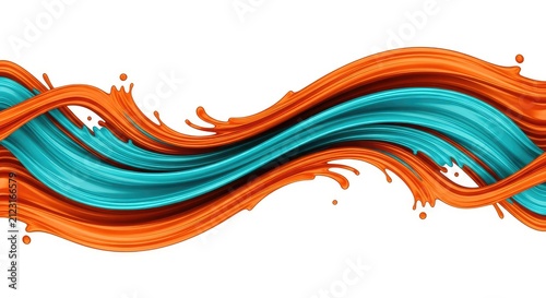 Vibrant orange and turquoise waves flow across this modern abstract background, creating a dynamic sense of motion and fluid energy for art, backdrop, liquid, effect