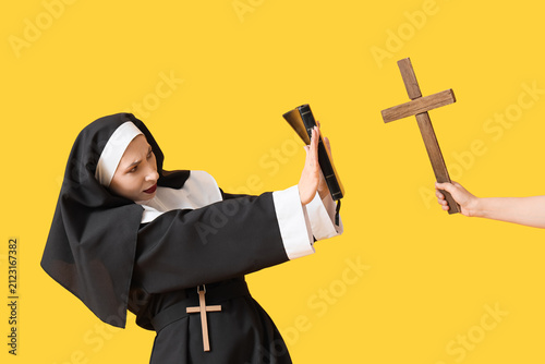 Mature woman dressed as nun...