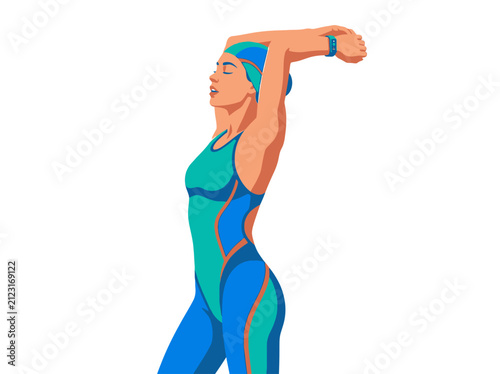 Vibrant Female Swimmer Stretching In Sleek Athletic Gear
