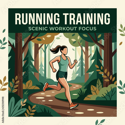 Vibrant Lady Sprints Through A Lush Forest Trail Scenic Workout Focus