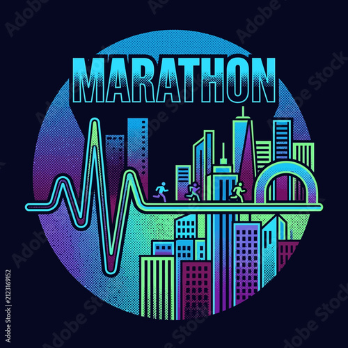 Vibrant Marathon Cityscape Heartbeat Graphic Design Celebrates Urban Endurance