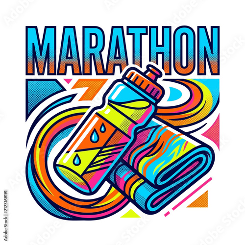 Vibrant Marathon Running Essentials Beverage Towel Sporty Graphic Design