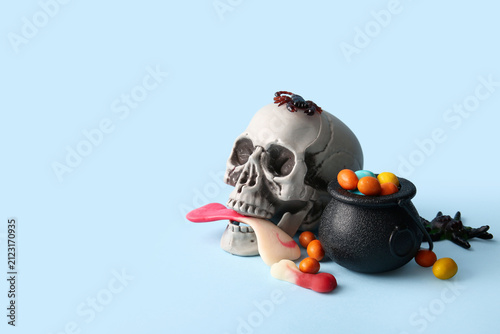 Pot with sweet treats and h...