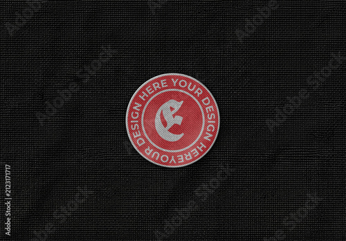 Round Embroidered Fabric Patch Logo Mockup on Black Textile Background