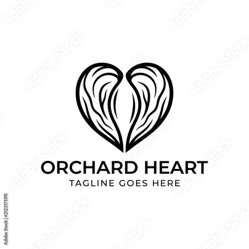Symmetrical heart emblem composed of organic textures for health, wellness, and organic farming.