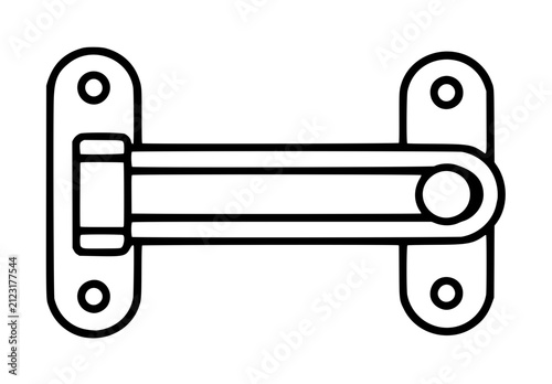 Hand-drawn security door brace vector icon illustration showing a sturdy horizontal bar lock mechanism mounted on two vertical plates, minimalist black outline design for safety and protection themes