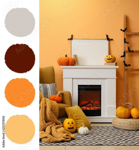 Cozy autumn living room wit...
