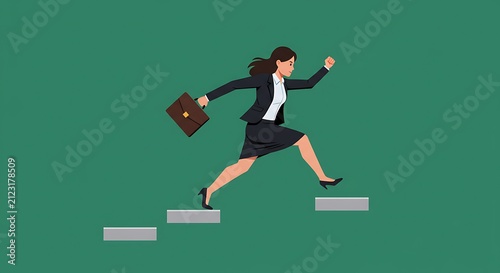 Business woman climbing steps illustration career growth and achievement