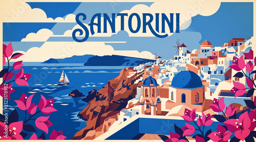 Santorini Cliffside Blue Dome View