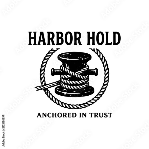 Marine-themed black and white vector icon featuring a bollard and rope for nautical transport brands.