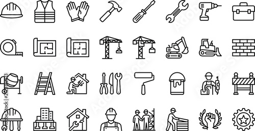 Construction engineering building renovation tools and industrial safety line iconConstruction engineering building renovation tools and industrial safety line icon
