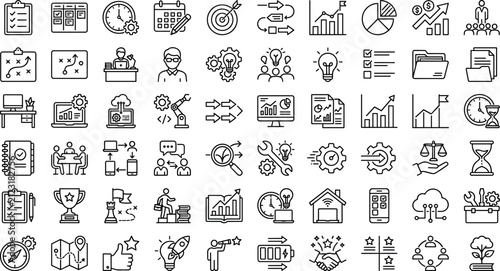 Project management business strategy workflow planning and productivity line iconProject management business strategy workflow planning and productivity line icon