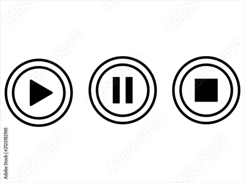 Media player control buttons including play, pause, and stop icons