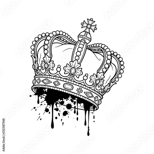 Bloody crown hand drawn engraving vector illustration