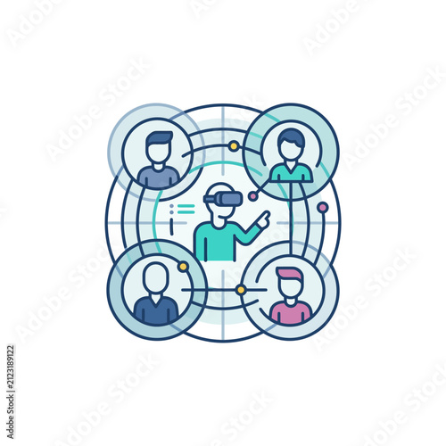 Virtual Reality Social Network Connection Concept.