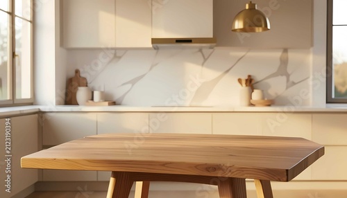 Natural oak advertising background with premium modern kitchen aesthetic