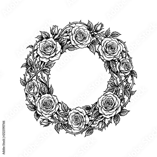 Rose flower frame hand drawn sketch vector illustration