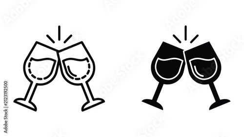 Foto Wine glasses clinking icon set