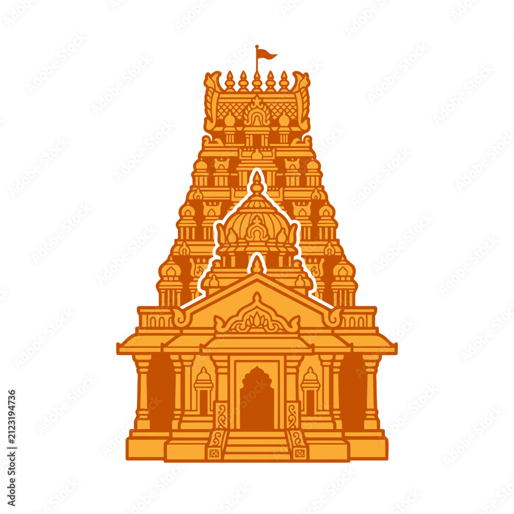 Obraz premium Gold Hindu Temple Gopuram Vector Illustration Isolated for Indian Culture and Religious Design