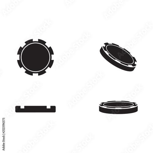 Obraz na płótnie Circular metallic object with notches black silhouette on white background